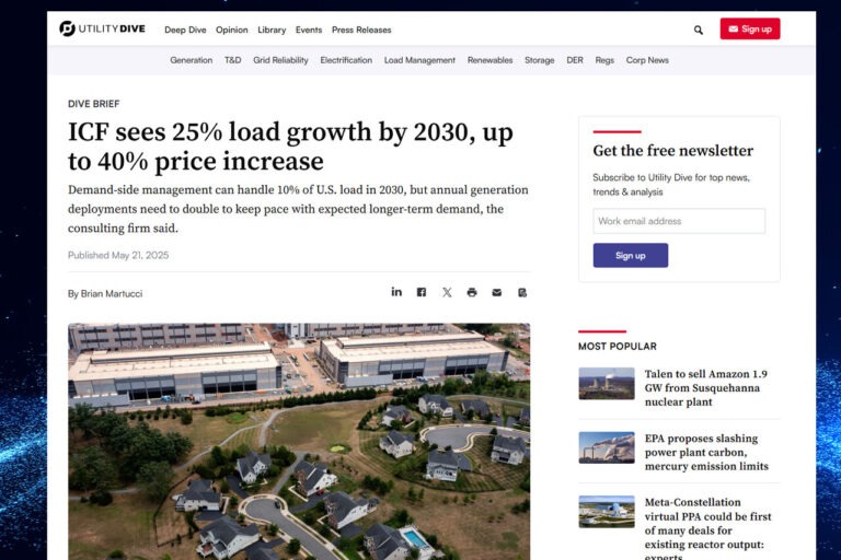 ICF sees 25% load growth by 2030, up to 40% price increase [UtilityDive]