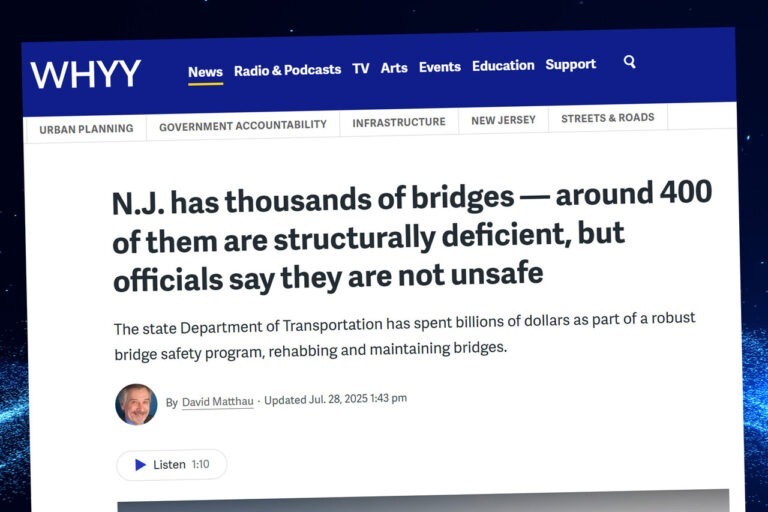N.J. has thousands of bridges — around 400 of them are structurally deficient, but officials say they are not unsafe [WHYY]